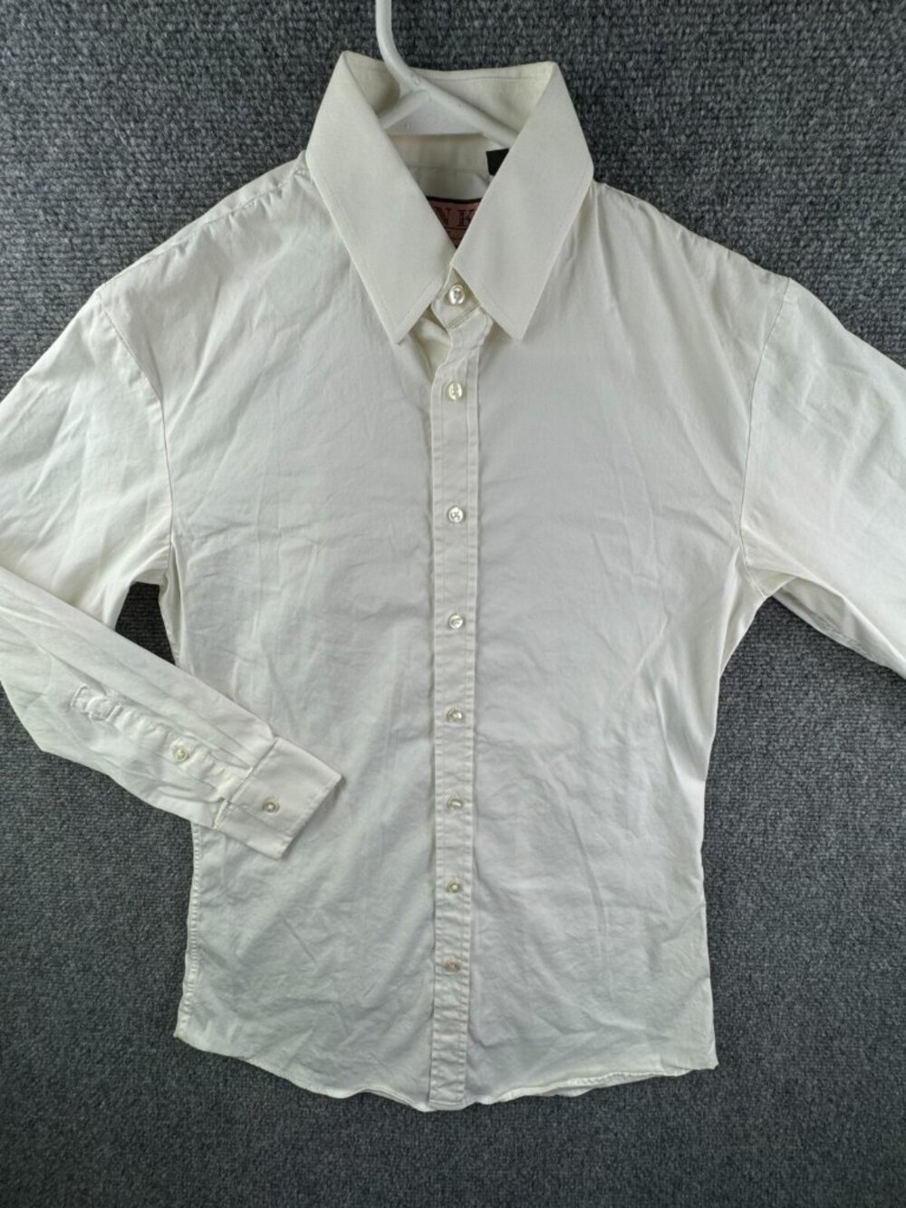 Thomas Pink White Long Sleeve Button Up Shirt Men Super Slim Size 14 Cotton